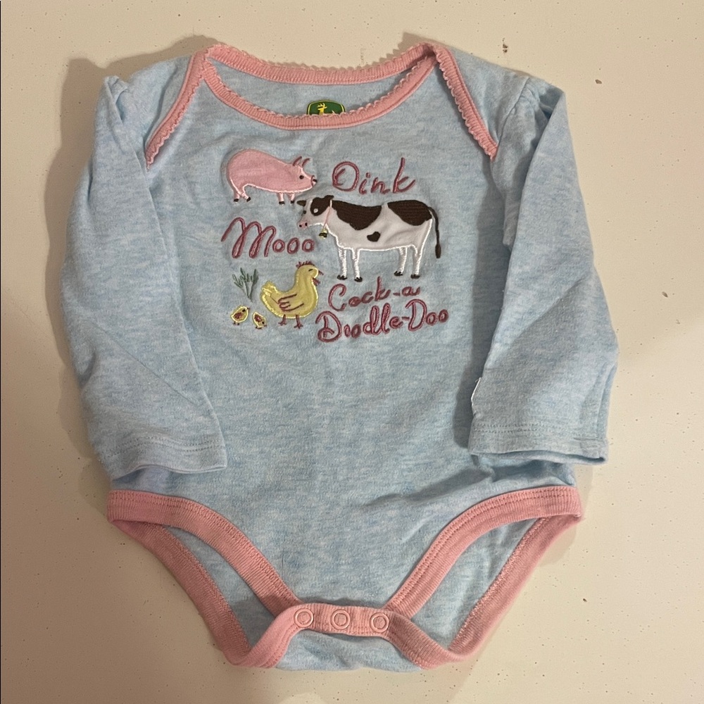 John Deere Light Blue and Pink Animal Bodysuit